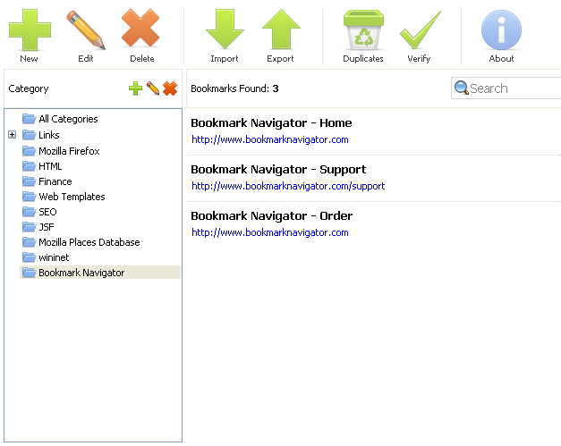 Bookmark Navigator: bookmark manager screen shot